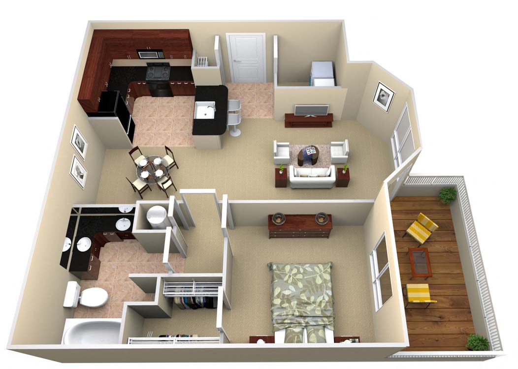 Floor plan for 1 bed, 1 bath, 880 sqft